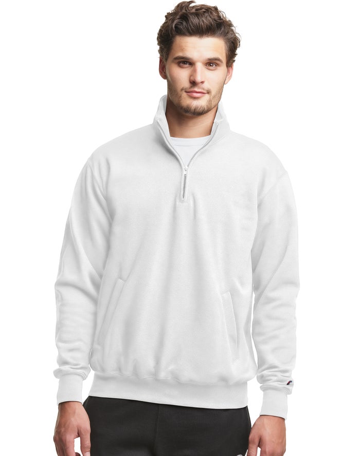 Champion Powerblend Fleece 1/4 Zip With Pockets Erkek Sweatshirt Beyaz ( SBWHKX546 )